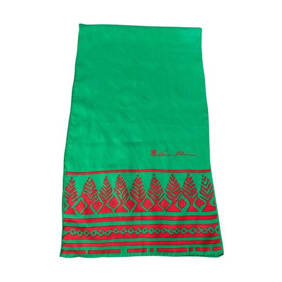 Vintage Anne Klein Women's Green Red Embroidery Christmas holiday silk scarf - Picture 5 of 6